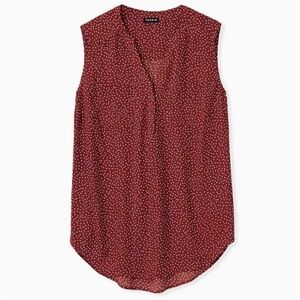 Torrid Harper Sleeveless Polka Dot Pleated Back Top Burgundy White Crimson sz 2
